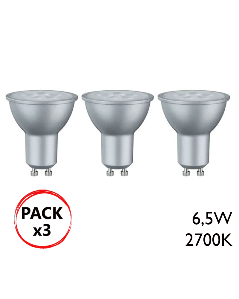 Pack 3 udes. Dicroica LED gris mate 6,5W GU10 230V 2700K 38º