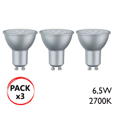Pack 3 units. Dichroic LED matt grey 6.5W GU10 230V 2700K 38º