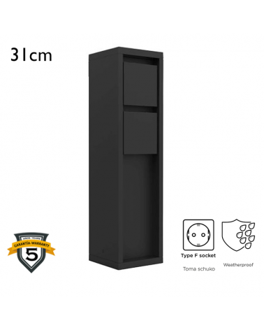 Beacon 31cm IP54 in black finished aluminum with 2 waterproof Schuko plugs 3500W