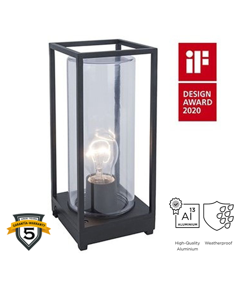 Lámpara de mesa para exterior negro 27,2cm de aluminio y cristal E27 IP44