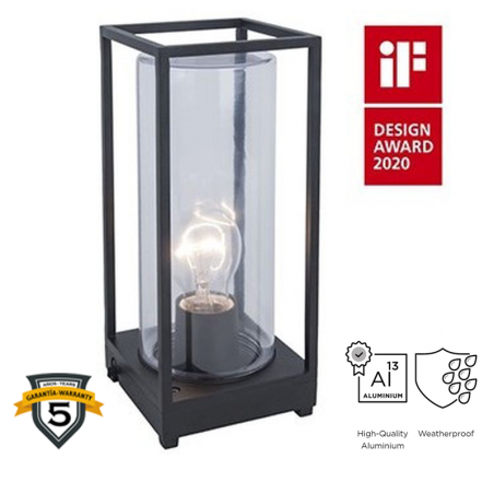 Black outdoor table lamp 27.2cm made of aluminum and glass E27 IP44