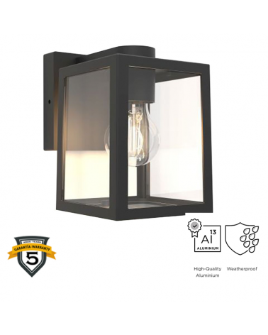 Black outdoor wall lamp 31.3cm made of aluminum and glass E27 IP44