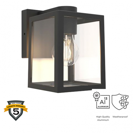 Black outdoor wall lamp 31.3cm made of aluminum and glass E27 IP44