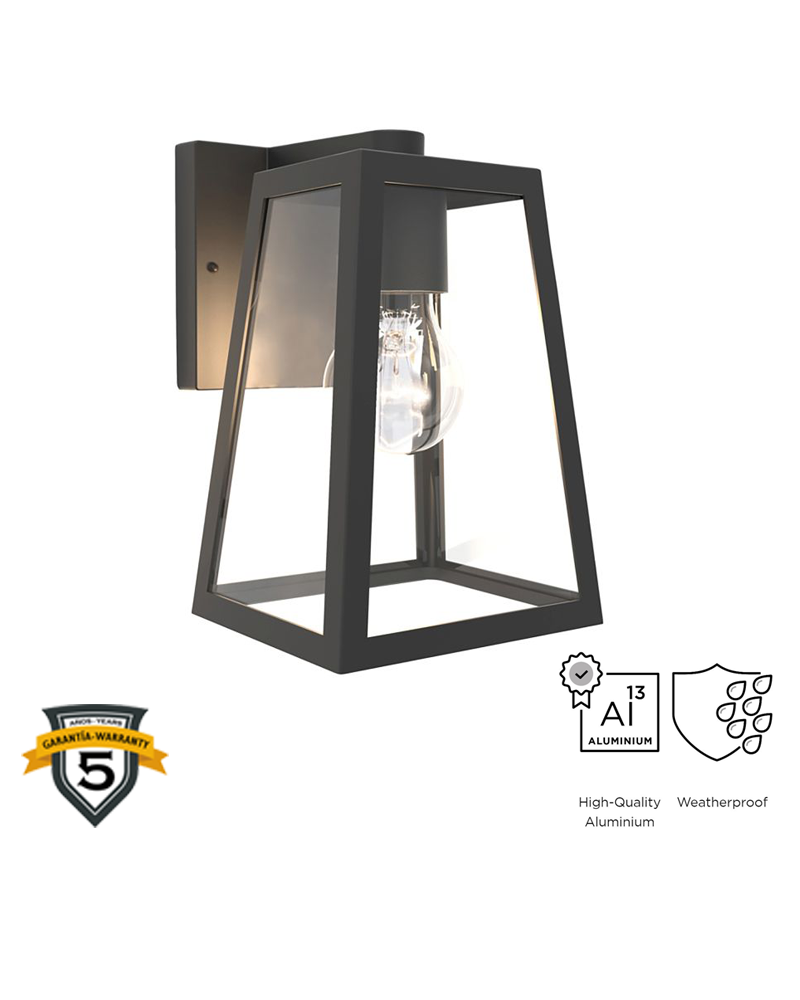 Black outdoor wall lamp 21.6cm made of aluminum and glass E27 IP44