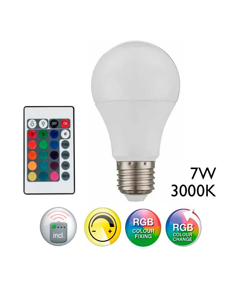 Bombilla Estándar LED 7W E27 3000º K RGB Regulable en color e