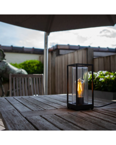 Black outdoor table lamp 27.2cm made of aluminum and glass E27 IP44