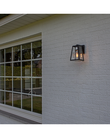 Aplique pared de exterior negro 21,6cm de aluminio y cristal E27 IP44