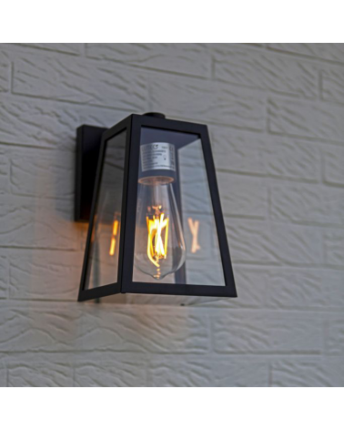 Black outdoor wall lamp 21.6cm made of aluminum and glass E27 IP44