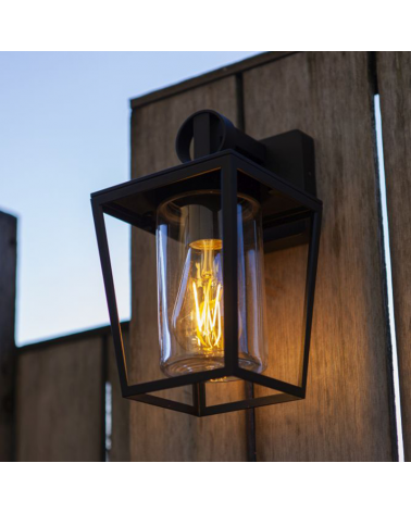 Aplique pared de exterior negro 28,8cm de aluminio y cristal E27 IP44