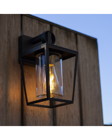 Aplique pared de exterior negro 28,8cm de aluminio y cristal E27 IP44