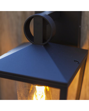 Aplique pared de exterior negro 28,8cm de aluminio y cristal E27 IP44