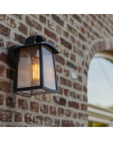 Aplique pared de exterior negro 26,5cm de aluminio y cristal efecto gotas E27 IP44