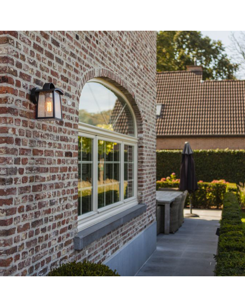 Dar Lighting Acotas Outdoor IP44 Matt Black & Ribbed Glass Wall Light main image 0