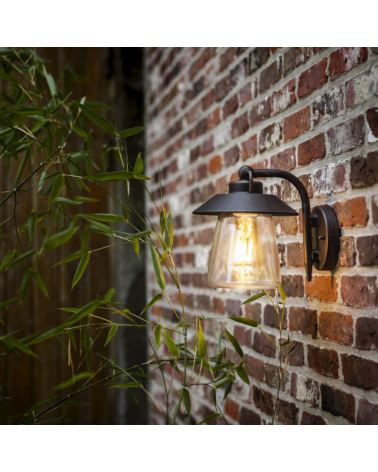 Black outdoor wall lamp 20cm made of aluminum and glass E27 IP44