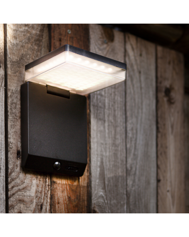 Aplique pared de exterior negro SOLAR 19,5cm de aluminio y PC LED 8W IP44 4000K SENSOR MOVIMENTO