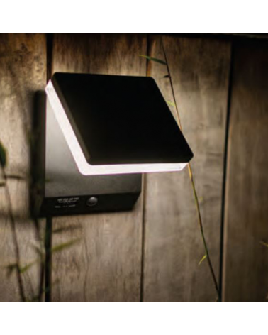 Aplique pared de exterior negro SOLAR 19,5cm de aluminio y PC LED 8W IP44 4000K SENSOR MOVIMENTO
