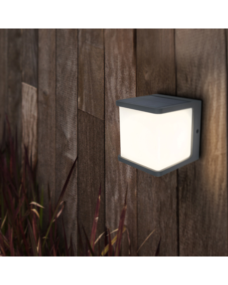 Aplique pared de exterior gris oscuro SOLAR 11cm aluminio y PC LED 7,5W IP54 4000K SENSOR MOVIMENTO