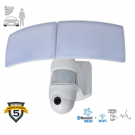 LED outdoor spotlight made of aluminum and white PC 36W IP44 with movement sensor and full HD camera DIMMABLE