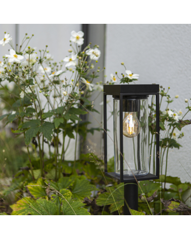 Baliza de exterior SOLAR 76cm de aluminio y cristal acabado negro E27 IP44