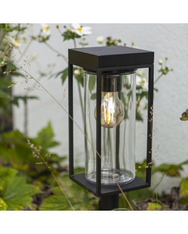 Baliza de exterior SOLAR 76cm de aluminio y cristal acabado negro E27 IP44