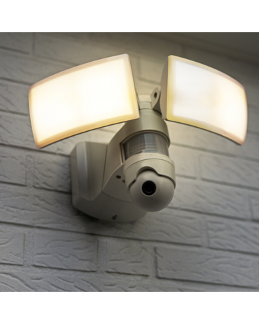 LED outdoor spotlight made of aluminum and white PC 36W IP44 with movement sensor and full HD camera CCT 2700K-6500K