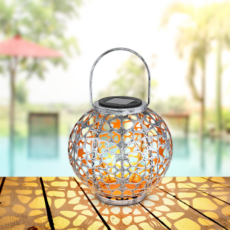 SOLAR decorative ball with handle ø20cm in silver metal 3000K IP44 3V