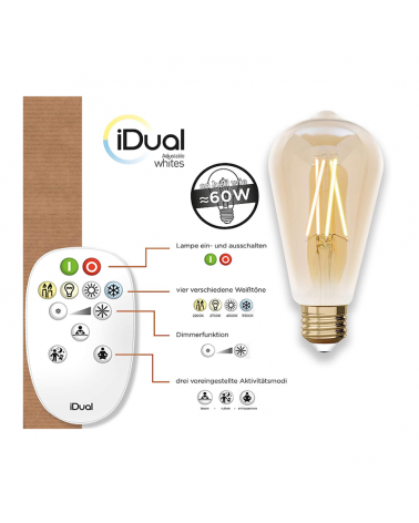 Lámpara LED 9W E27 regulable de blanco cálido a blanco neutro con mando a distancia