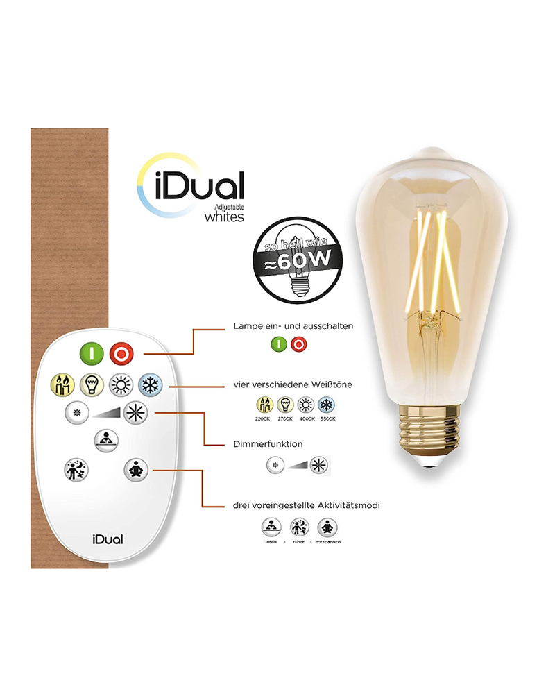 Facturable Muslo mensual Lámpara LED 9W E27 regulable de blanco cálido a blanco neutro con mando a  distancia