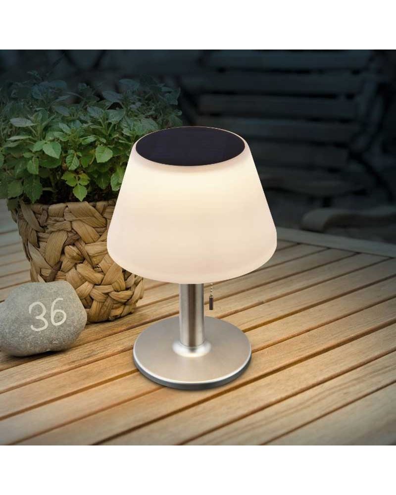 Lámpara SOLAR de mesa 28cm acero inox. y plástico acabado blanco 1800K IP44 5V