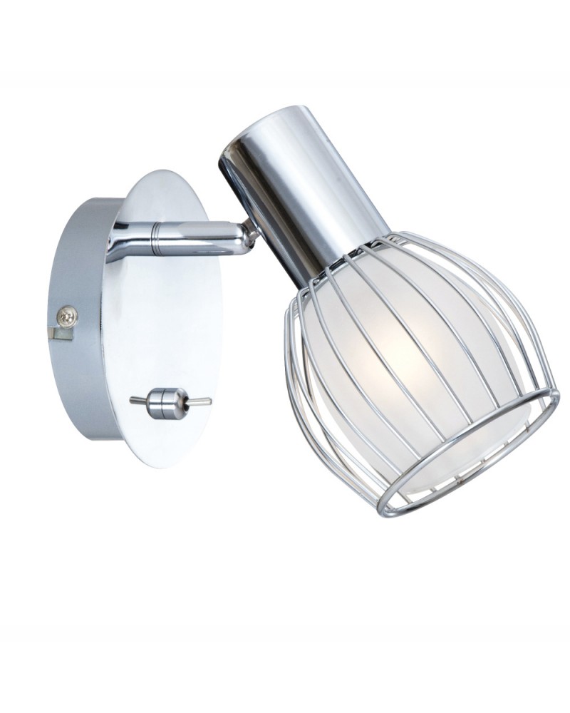 Chrome finish wall lamp with E14 grill screen and white glass with switch