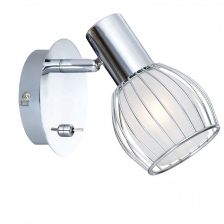 Chrome finish wall lamp with E14 grill screen and white glass with switch