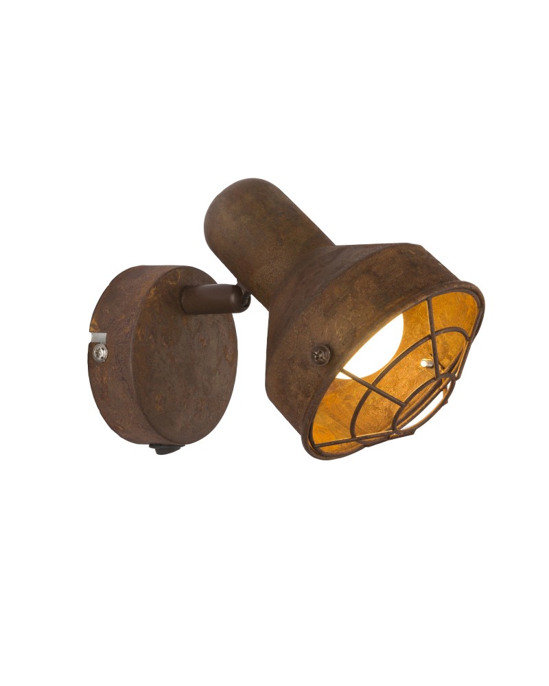 Aplique acabado marron óxido vintage pantalla rejilla con interruptor 1xE14