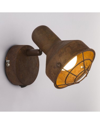 Aplique acabado marron óxido vintage pantalla rejilla con interruptor 1xE14