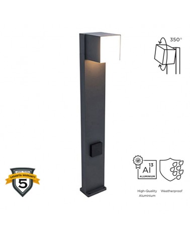 Outdoor beacon 75cm LED 12.2W in aluminum and PC dark grey finish IP54 with waterproof plug