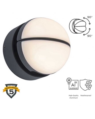 Aplique pared de exterior LED gris oscuro 16,1cm aluminio y PC 13W IP54 3000K