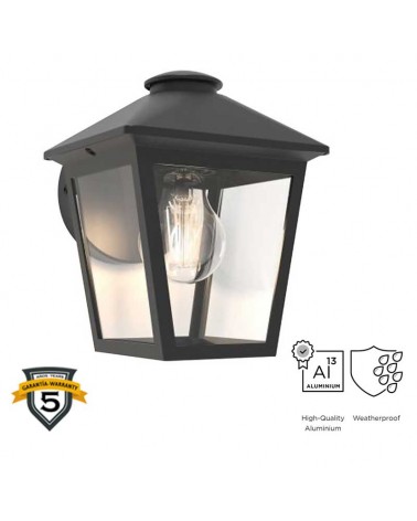 Black outdoor wall lamp 19.9cm made of aluminum and glass E27 IP44