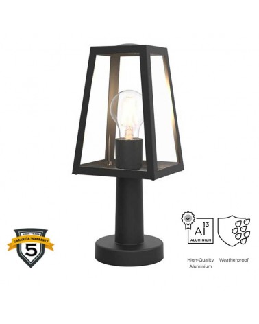 Outdoor beacon 33.8cm in aluminum and glass with black finish E27 IP44