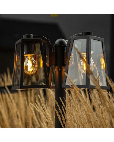 Street lamp 186.8cm aluminum and glass black finish 3xE27 IP44