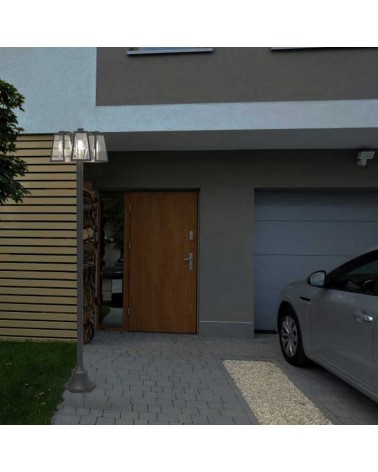 Street lamp 186.8cm aluminum and glass black finish 3xE27 IP44