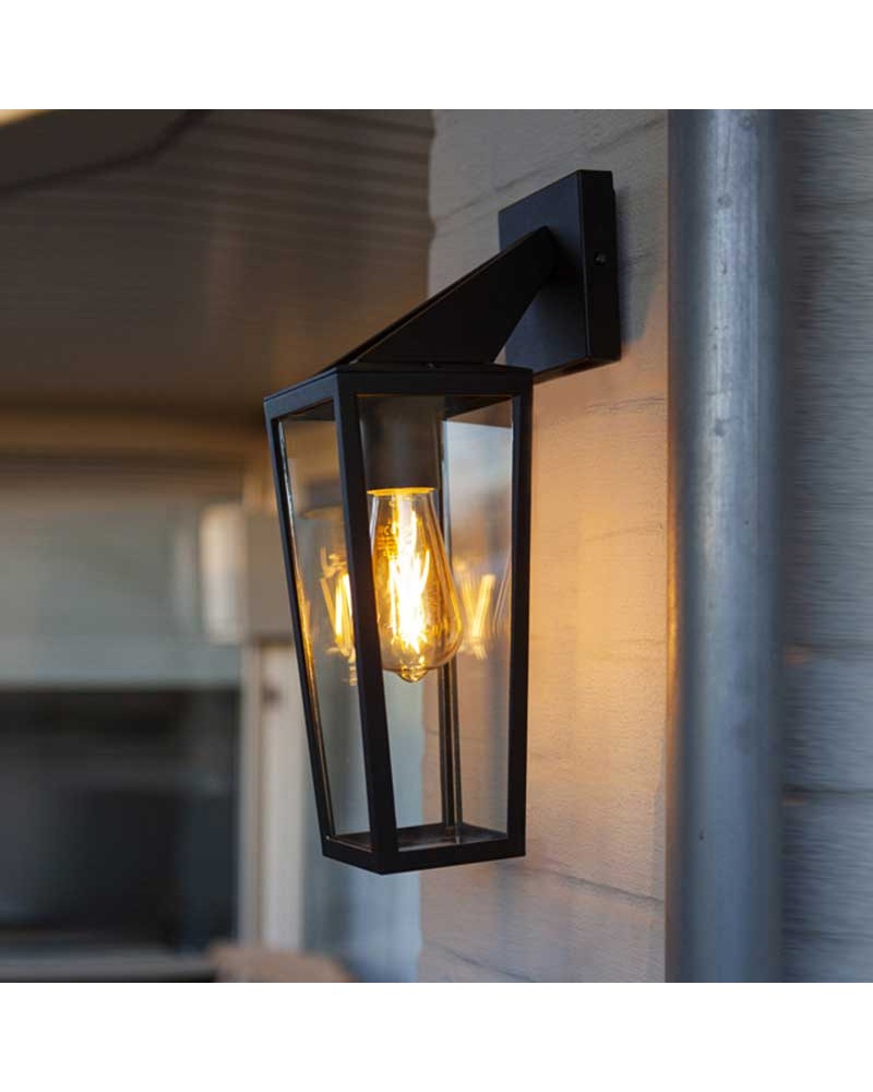 Outdoor wall lamp 40.2cm in aluminum and glass with black finish E27 IP44