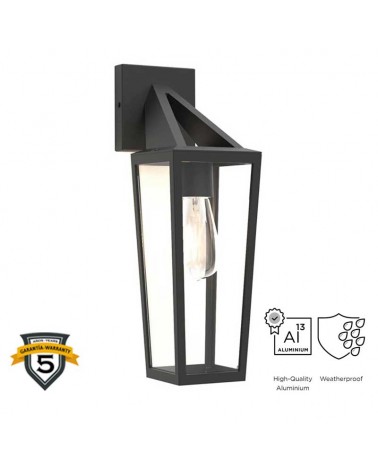 Outdoor wall lamp 40.2cm in aluminum and glass with black finish E27 IP44