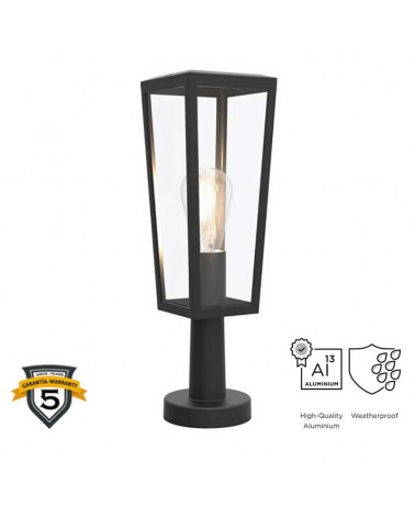 Outdoor beacon 42.6cm in aluminum and glass with black finish E27 IP44