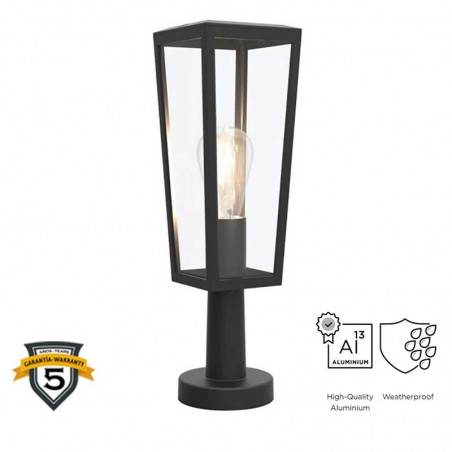 Outdoor beacon 42.6cm in aluminum and glass with black finish E27 IP44