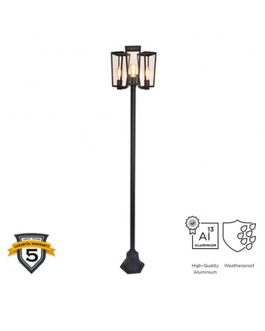 Street lamp 198.6cm aluminum and glass black finish 3xE27 IP44