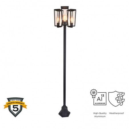Street lamp 198.6cm aluminum and glass black finish 3xE27 IP44