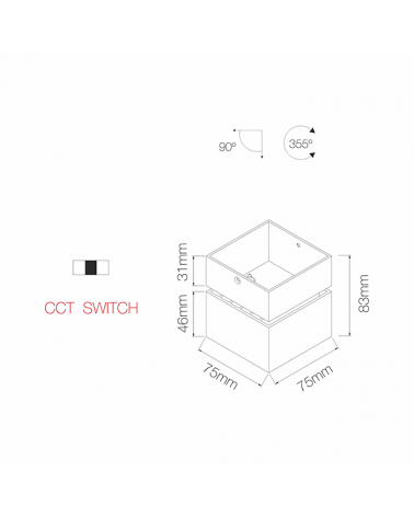 Foco cubo de pared y techo mini 7,5cm Basculante 90º aluminio blanco LED 8W CCT Switch 2700K/3200K/4000K