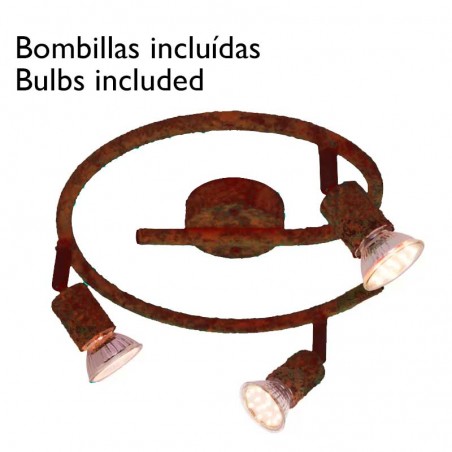 Circular ceiling lamp 28 cm rustic brown oxide with 3 oscillating spotlights 3xGU10 LED bulbs included