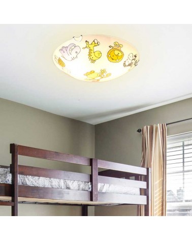 Plafón de techo infantil redondo cristal 30cms dibujos animales selva 2xE27