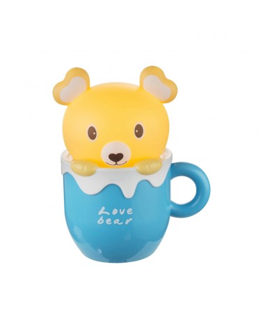 Portable table lamp Love bear in blue cup 19.5cm LED 0.8W battery.