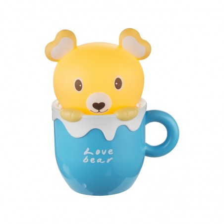 Portable table lamp Love bear in blue cup 19.5cm LED 0.8W battery.